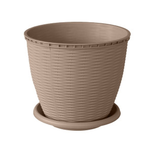 Ghiveci din plastic, Critex, cu farfurie, crem, D 17.5 cm