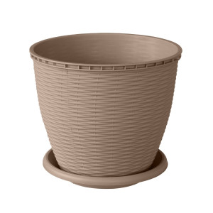 Ghiveci din plastic, Critex, cu farfurie, crem, D 22.5 cm