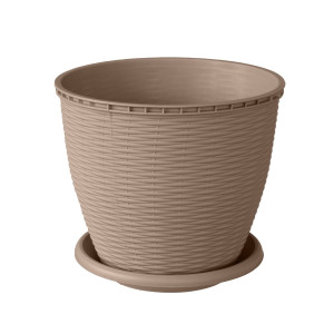Ghiveci din plastic, Critex, cu farfurie, crem, D 29.5 cm