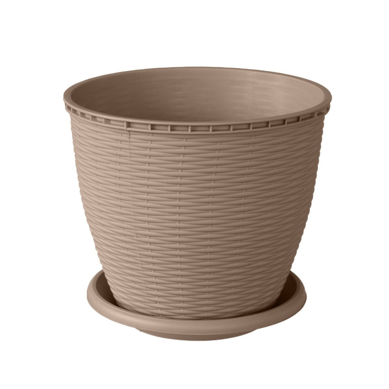 Ghiveci din plastic, Critex, cu farfurie, crem, D 29.5 cm