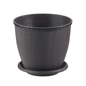 Ghiveci din plastic, Critex, cu farfurie, maro, D 17.5 cm