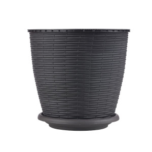 Ghiveci din plastic, Critex, cu farfurie, maro, D 22.5 cm