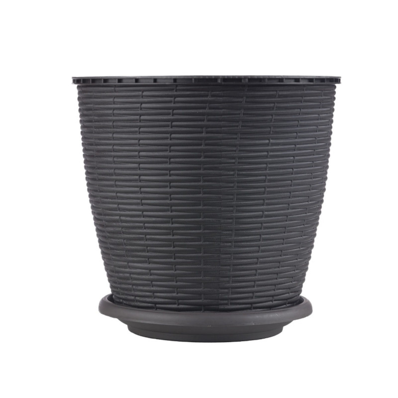 Ghiveci din plastic, Critex, cu farfurie, maro, D 22.5 cm