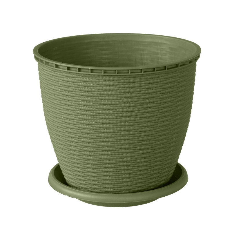 Ghiveci din plastic, Critex, cu farfurie, verde, D 17.5 cm