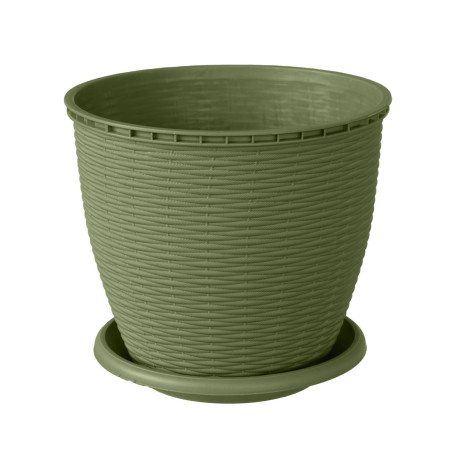 Ghiveci din plastic, Critex, cu farfurie, verde, D 17.5 cm