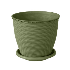 Ghiveci din plastic, Critex, cu farfurie, verde, D 22.5 cm