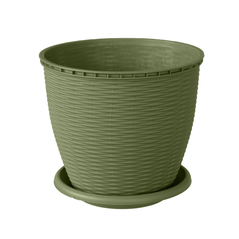Ghiveci din plastic, Critex, cu farfurie, verde, D 22.5 cm