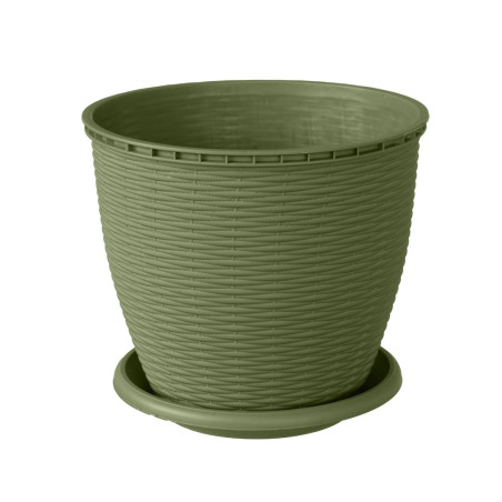 Ghiveci din plastic, Critex, cu farfurie, verde, D 22.5 cm