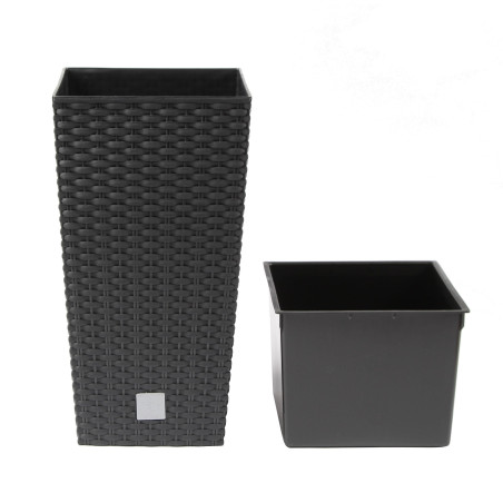Ghiveci din plastic cu finisaj ratan sintetic Rato Tubus, cu masca, patrat, antracit, 20 x 20 x 37.6 cm