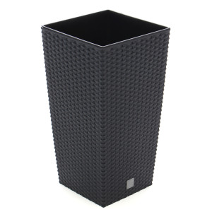 Ghiveci din plastic cu finisaj ratan sintetic Rato Tubus, cu masca, patrat, antracit, 26.5 x 26.5 x 50 cm