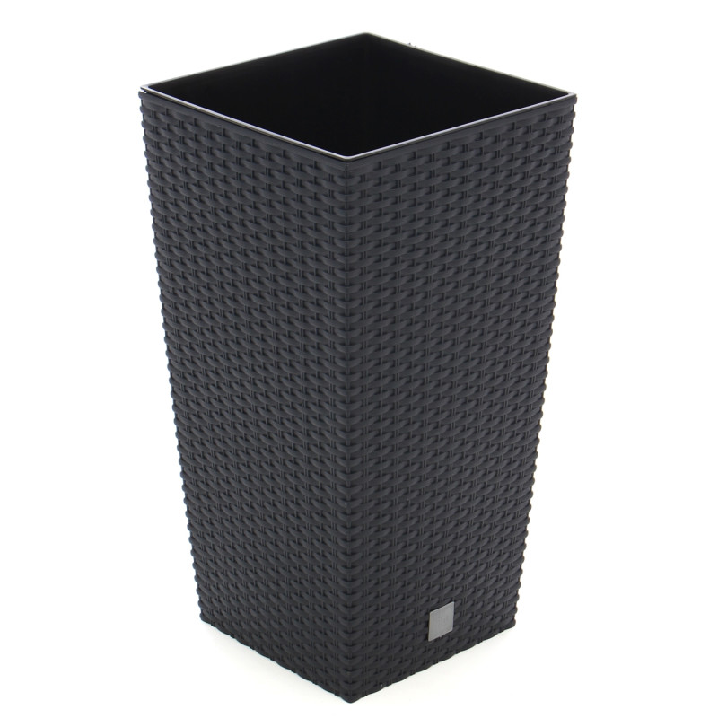 Ghiveci din plastic cu finisaj ratan sintetic Rato Tubus, cu masca, patrat, antracit, 26.5 x 26.5 x 50 cm