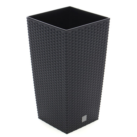 Ghiveci din plastic cu finisaj ratan sintetic Rato Tubus, cu masca, patrat, antracit, 26.5 x 26.5 x 50 cm