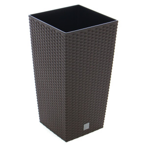 Ghiveci din plastic cu finisaj ratan sintetic Rato Tubus, cu masca, patrat, maro, 26.5 x 26.5 x 50 cm