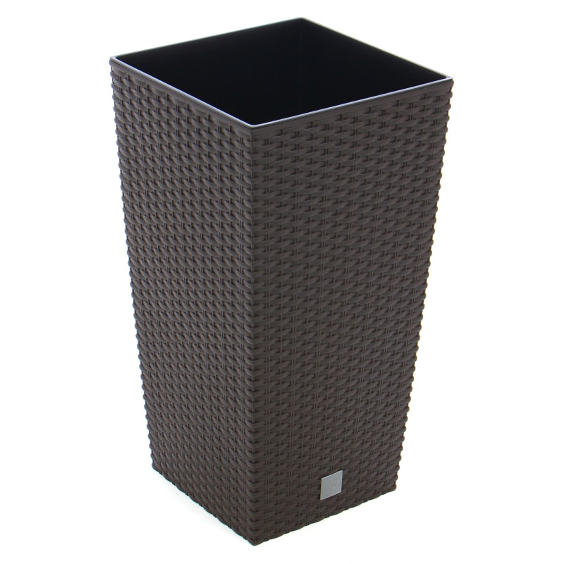 Ghiveci din plastic cu finisaj ratan sintetic Rato Tubus, cu masca, patrat, maro, 26.5 x 26.5 x 50 cm