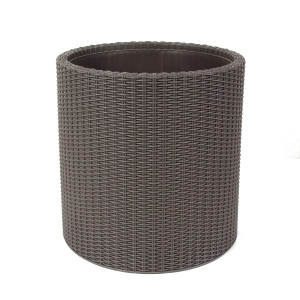 Ghiveci din plastic, Curver, cu finisaj ratan sintetic, pentru exterior, maro, 36 x 37.3 cm