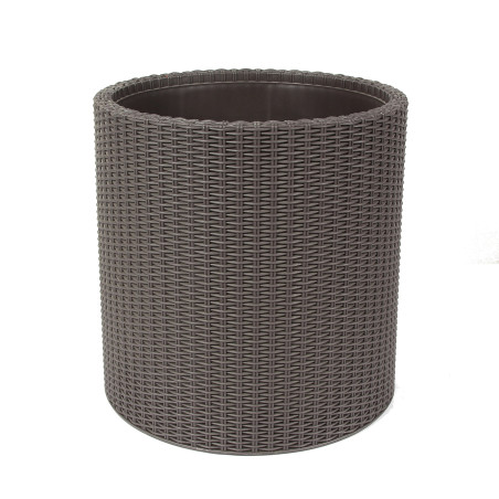Ghiveci din plastic, Curver, cu finisaj ratan sintetic, pentru exterior, maro, 36 x 37.3 cm