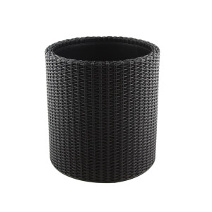 Ghiveci din plastic, Curver, cu finisaj ratan sintetic, pentru exterior, negru. 36 x 37.3 cm