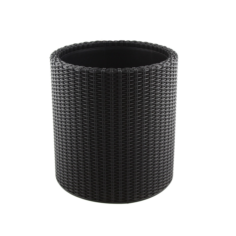 Ghiveci din plastic, Curver, cu finisaj ratan sintetic, pentru exterior, negru. 36 x 37.3 cm
