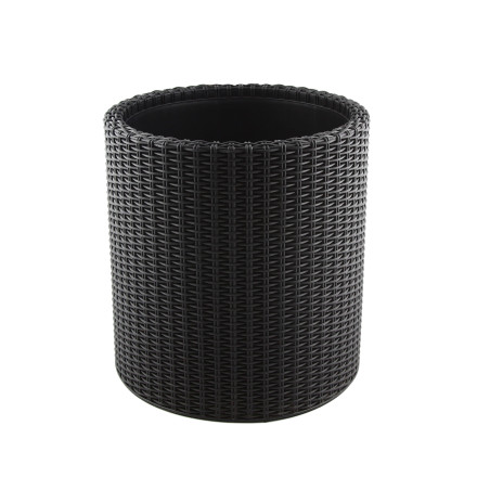 Ghiveci din plastic, Curver, cu finisaj ratan sintetic, pentru exterior, negru. 36 x 37.3 cm