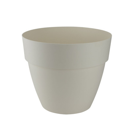 Ghiveci din plastic Gardena Lux, cu suport scurgere, interior / exterior, rotund, vanilie, 40 x 34 cm