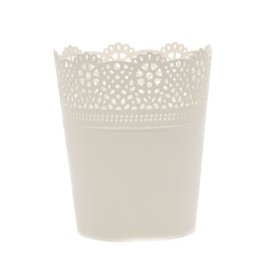 Ghiveci din plastic Lace, alb D 14 cm