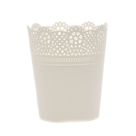 Ghiveci din plastic Lace, alb D 14 cm