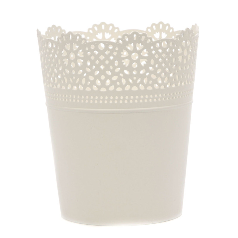 Ghiveci din plastic Lace, alb D 16 cm