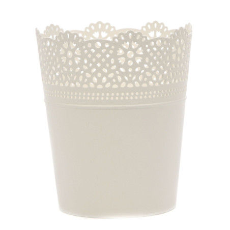 Ghiveci din plastic Lace, alb D 16 cm