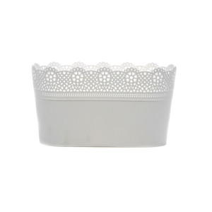 Ghiveci din plastic Lace, alb, oval, 28.5 x 15.5 cm