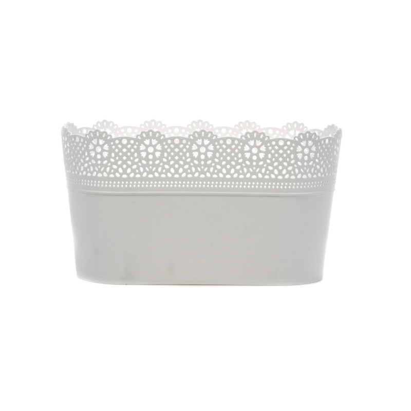 Ghiveci din plastic Lace, alb, oval, 28.5 x 15.5 cm