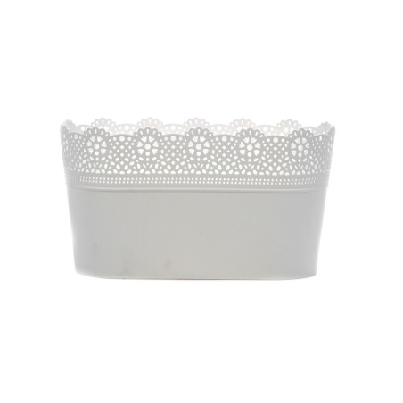 Ghiveci din plastic Lace, alb, oval, 28.5 x 15.5 cm