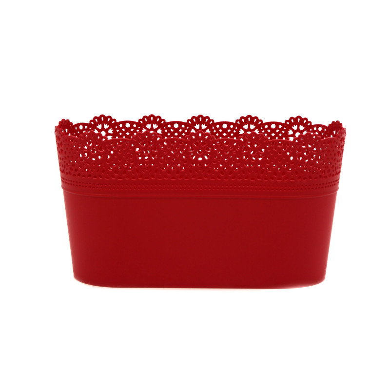 Ghiveci din plastic Lace, rosu, oval, 28.5 x 15.5 cm