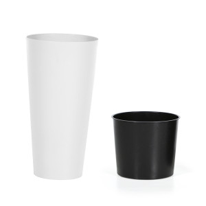 Ghiveci din plastic Tubus Slim, cu masca, rotund, alb, D 20 cm