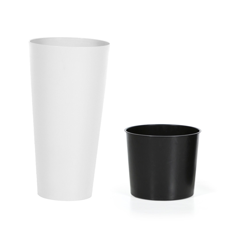 Ghiveci din plastic Tubus Slim, cu masca, rotund, alb, D 30 cm