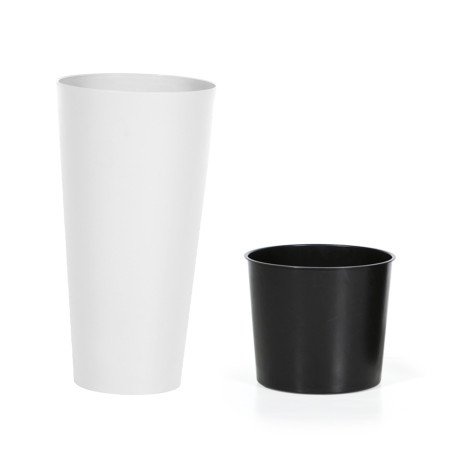 Ghiveci din plastic Tubus Slim, cu masca, rotund, alb, D 30 cm