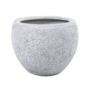 Ghiveci din polirasina + piatra FS190410443S, exterior, alb antichizat, rotund, 25 x 20.5 cm