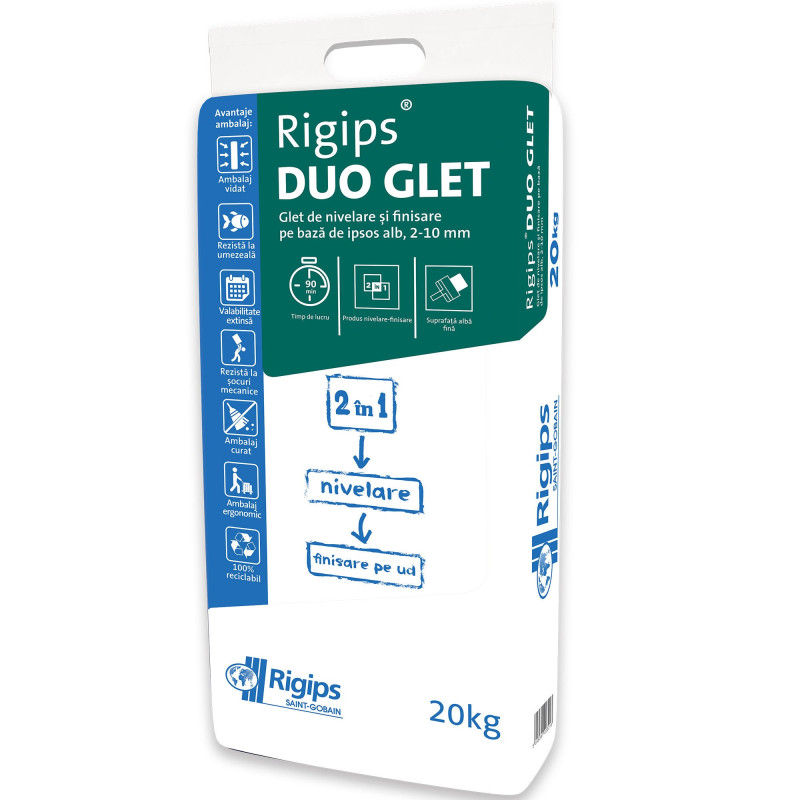 Glet de finisaj Rigips DuoGlet, pe baza de ipsos, interior, 20 kg