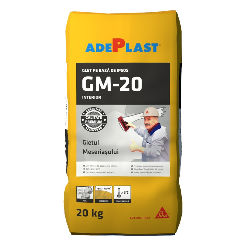 Gletul meseriasului Adeplast GM-20, pe baza de ipsos, interior, 20 kg
