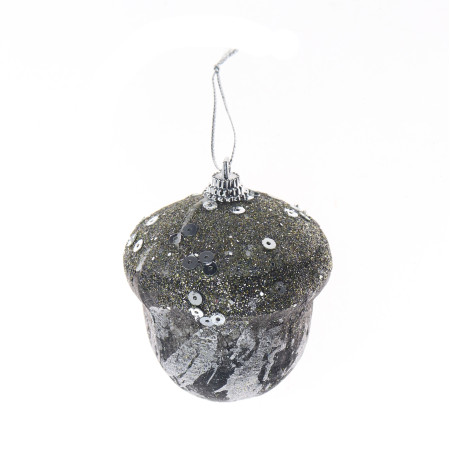 Glob de Craciun, argintiu, D261130, 6 cm, spuma, forma ghinda