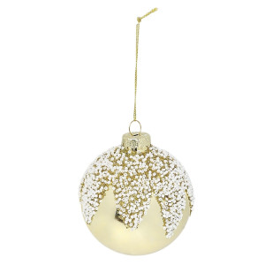 Glob de Craciun, auriu + alb, 66780003, 8 cm, sticla, rotund