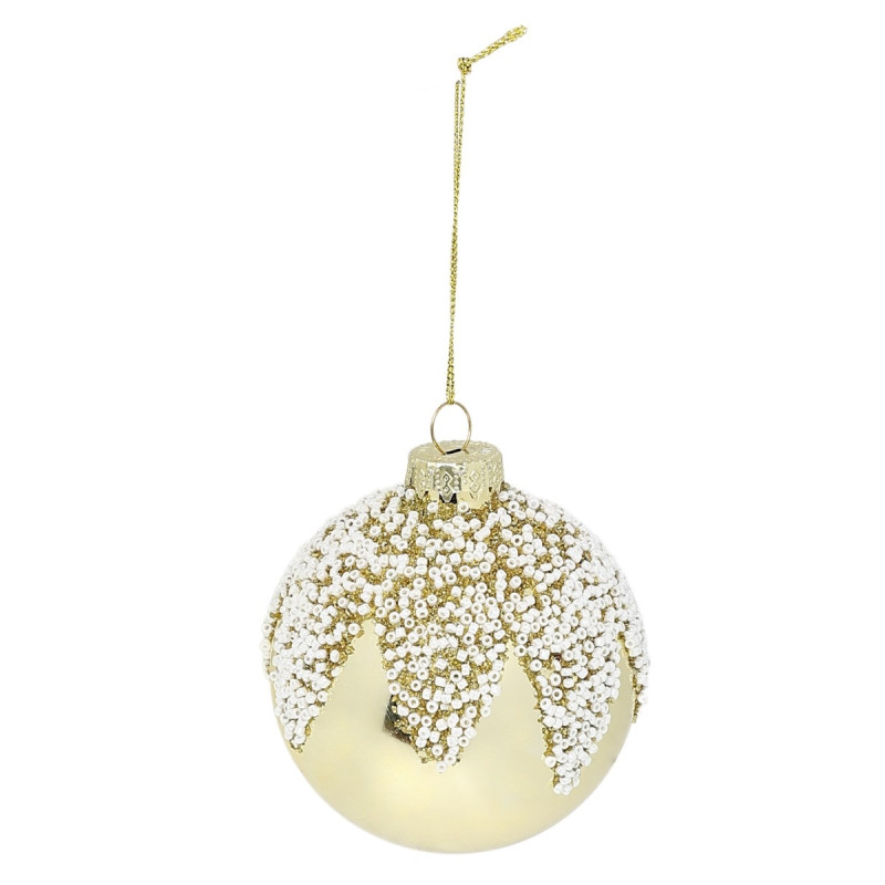 Glob de Craciun, auriu + alb, 66780003, 8 cm, sticla, rotund