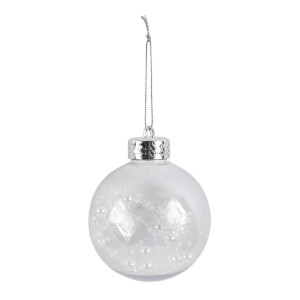 Glob de Craciun, transparent + alb, SDDM006, 8 cm, plastic, rotund