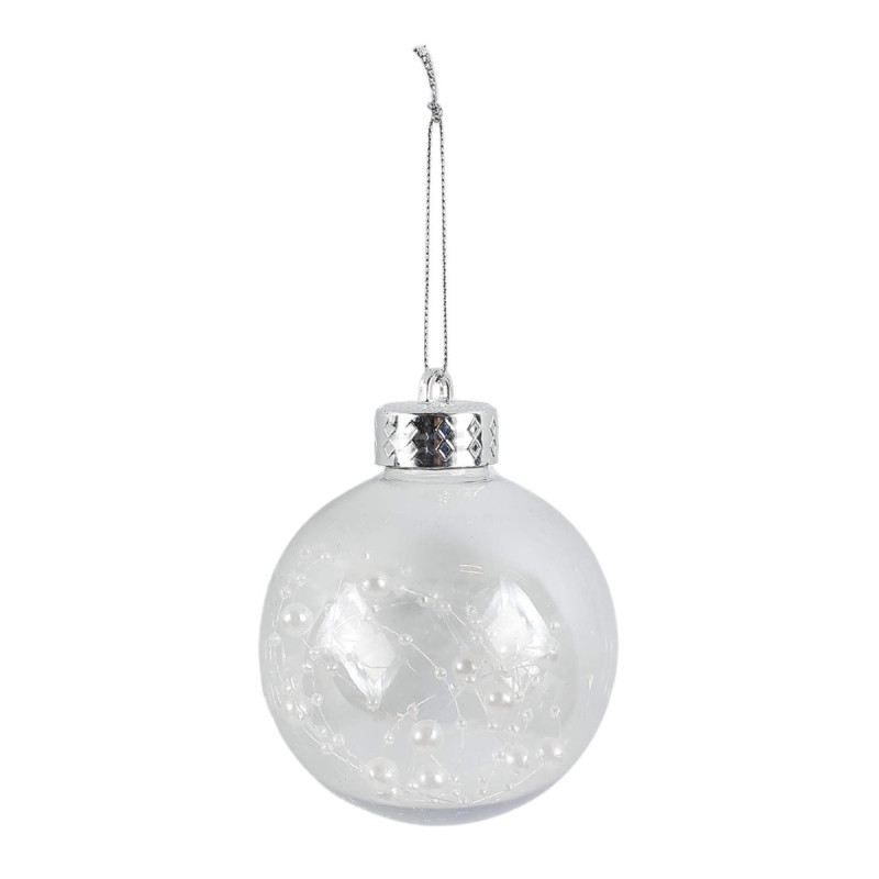 Glob de Craciun, transparent + alb, SDDM006, 8 cm, plastic, rotund