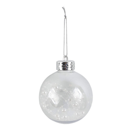 Glob de Craciun, transparent + alb, SDDM006, 8 cm, plastic, rotund