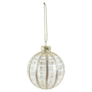 Glob de Craciun, transparent + auriu + alb, 66780000, 8 cm, sticla, rotund