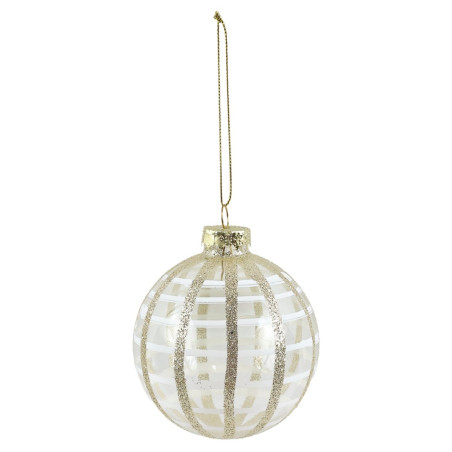 Glob de Craciun, transparent + auriu + alb, 66780000, 8 cm, sticla, rotund