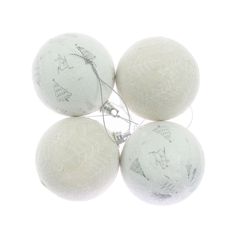 Globuri de Craciun, albe + verde deschis, 31192005, 7 cm, spuma, rotunde, set 4 bucati