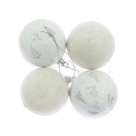 Globuri de Craciun, albe + verde deschis, 31192005, 7 cm, spuma, rotunde, set 4 bucati