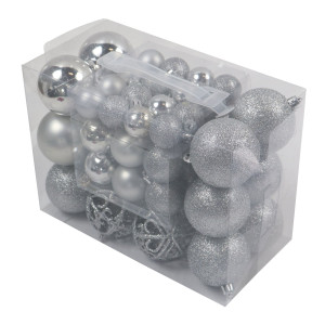Globuri de Craciun, argintii, NN3/50XLABY/G, plastic, rotunde, set 50 buc