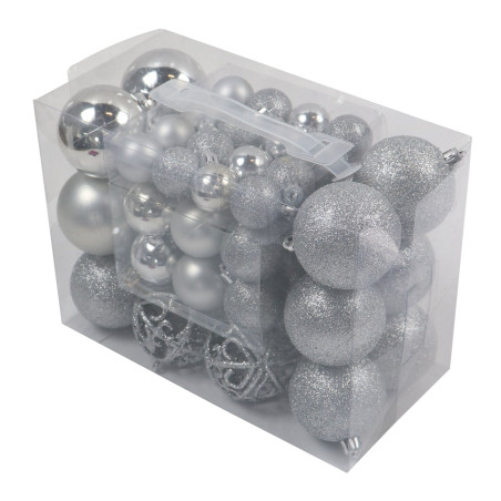 Globuri de Craciun, argintii, NN3/50XLABY/G, plastic, rotunde, set 50 buc